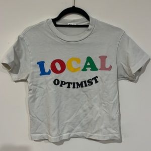 Mad Happy Ivory Local Optimist heavy weight tee sz xs 19” length